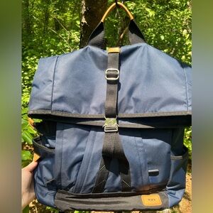 Tumi Blue & Black Roll-Top Backpack with Leather Trim